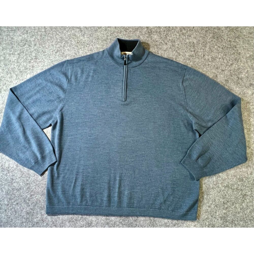 Pronto Uomo 100% Merino Wool 1/4 Zip Sweater Heather Blue XL Fall Preppy Classic